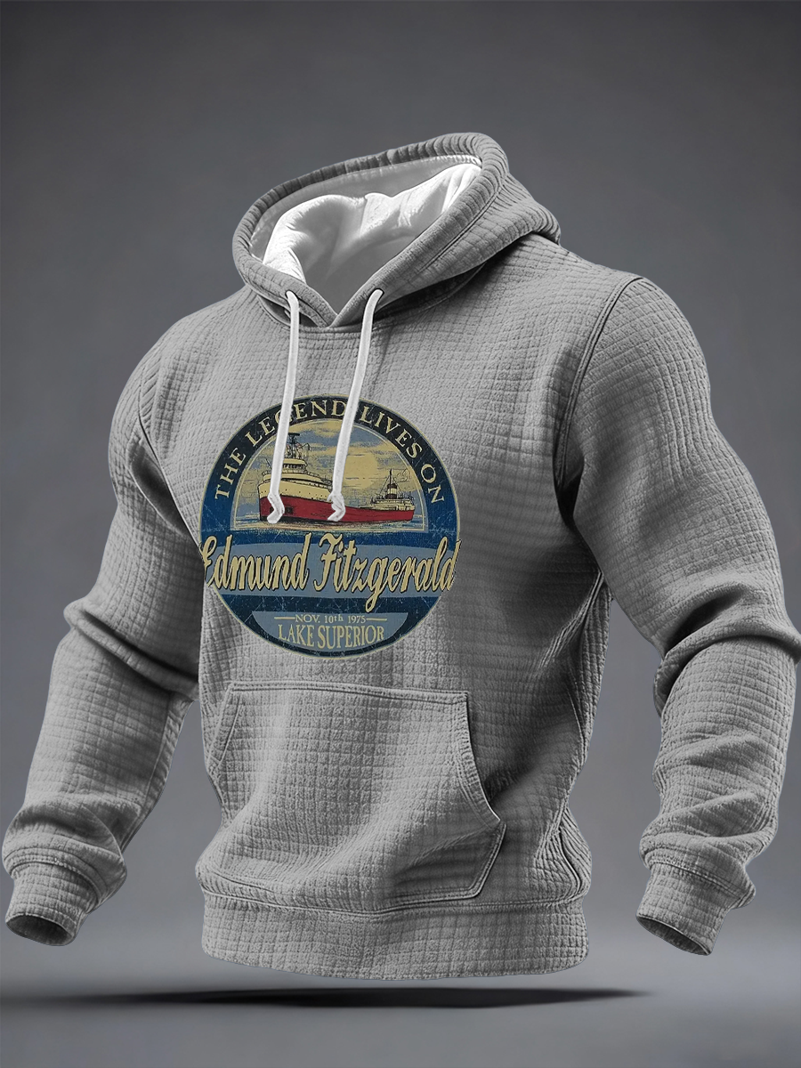 Men's The Legend Lives Great Lakes Shipwreck Historical Essential Checkered Cotton Hoodie