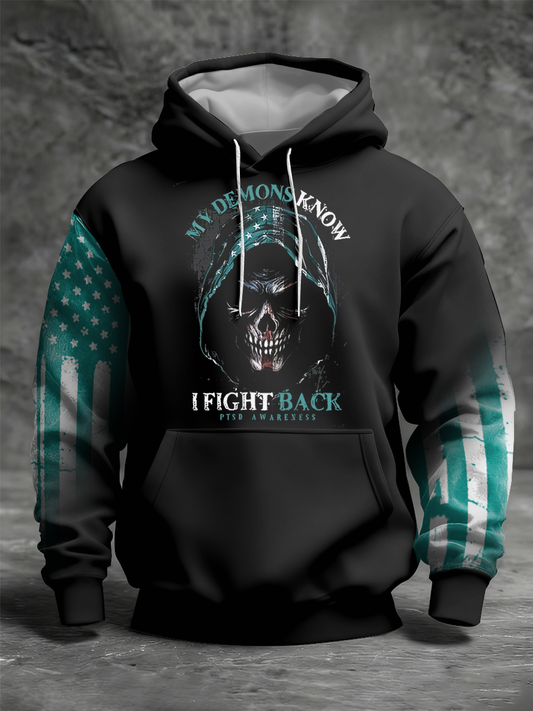 Men's Funny PTSD Awareness Veteran Printed Hoodie