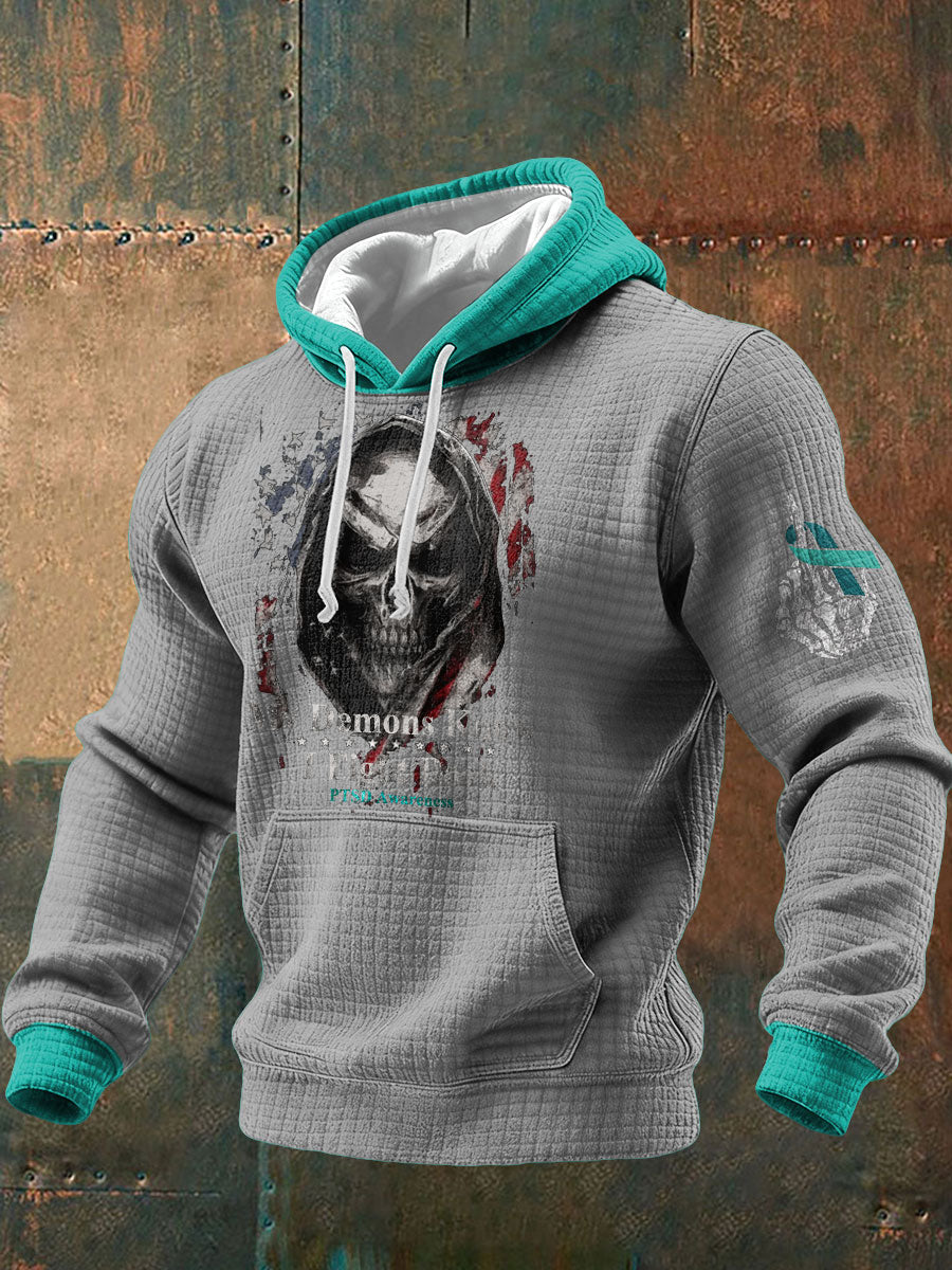 Men's Funny PTSD Awareness Veteran Printed Hoodie