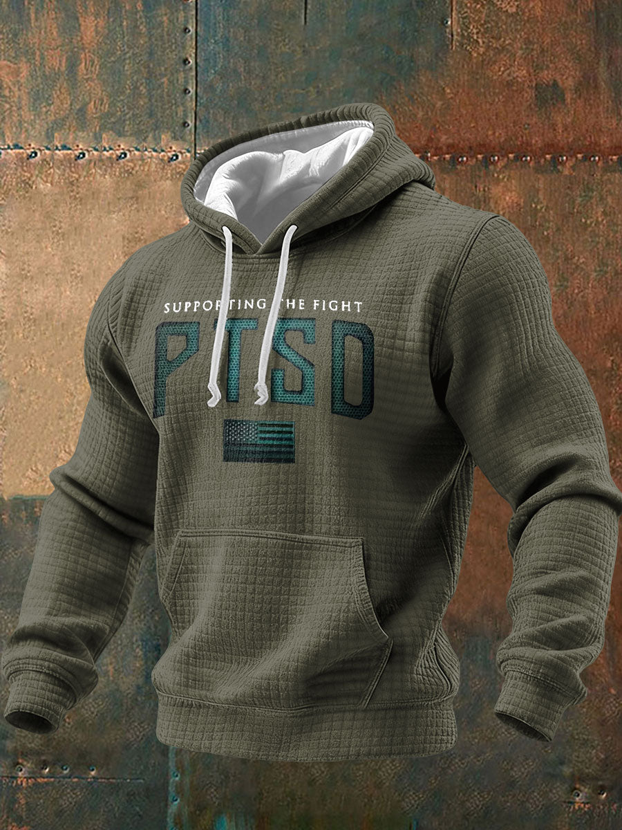 Men's Funny PTSD Awareness Veteran Printed Hoodie
