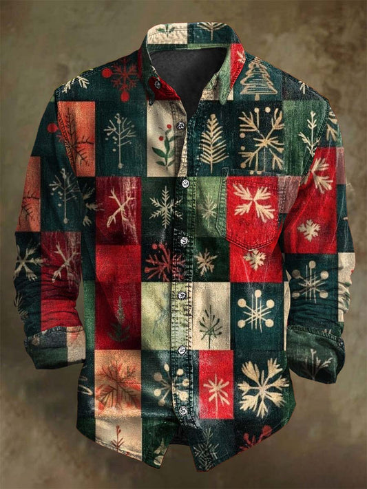 Vintage Plaid Print Christmas Casual Long-Sleeve Shirt