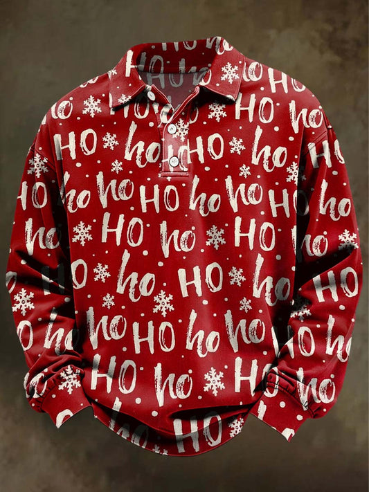 Christmas Print Casual Long-Sleeve Polo Shirt