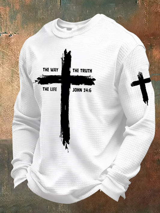 Men's Retro Faith Art Print Waffle Knit Comfortable Top
