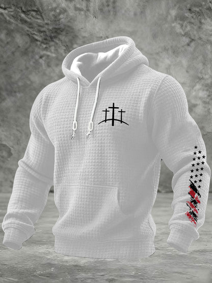 Men's Christian Cross Checkered Cotton Hoodie