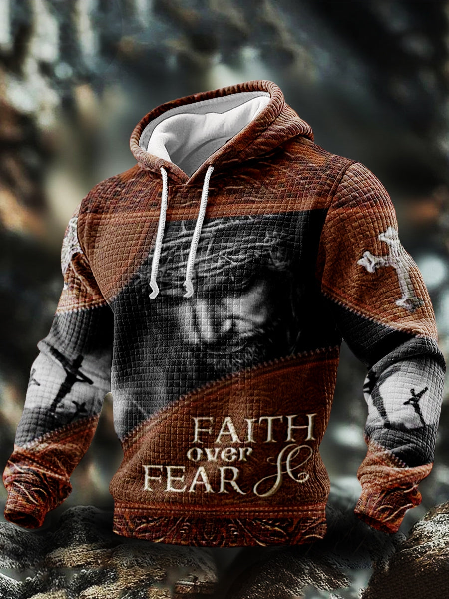 Men's Faith Over Fear Checkered Cotton Hoodie