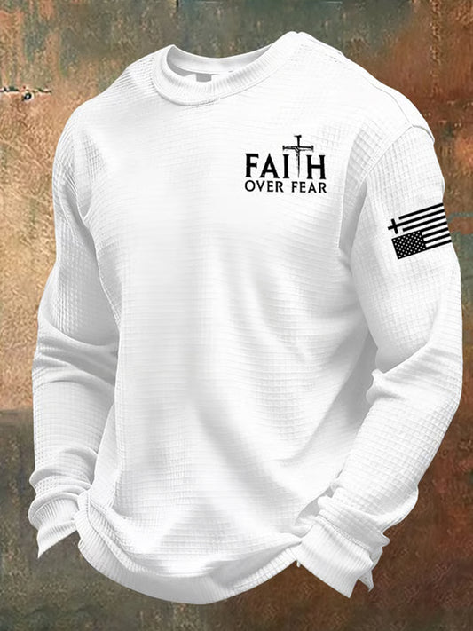 Men's Retro Faith Art Print Waffle Knit Comfortable Top