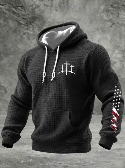 Men's Christian Cross Checkered Cotton Hoodie