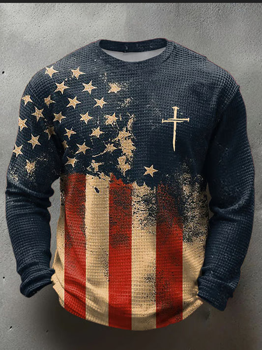 Men's Retro Faith Art Print Waffle Knit Comfortable Top