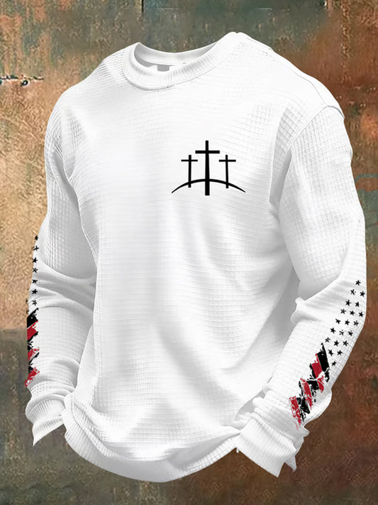 Men's Retro Faith Art Print Waffle Knit Comfortable Top