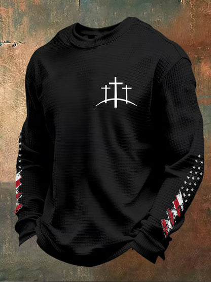 Men's Retro Faith Art Print Waffle Knit Comfortable Top