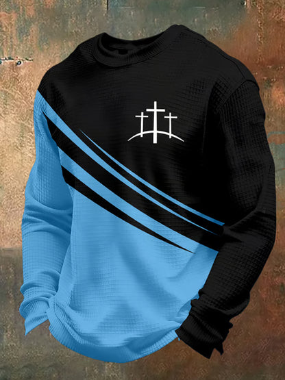 Men's Retro Faith Art Print Waffle Knit Comfortable Top