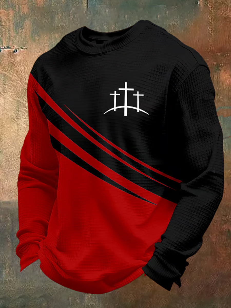 Men's Retro Faith Art Print Waffle Knit Comfortable Top