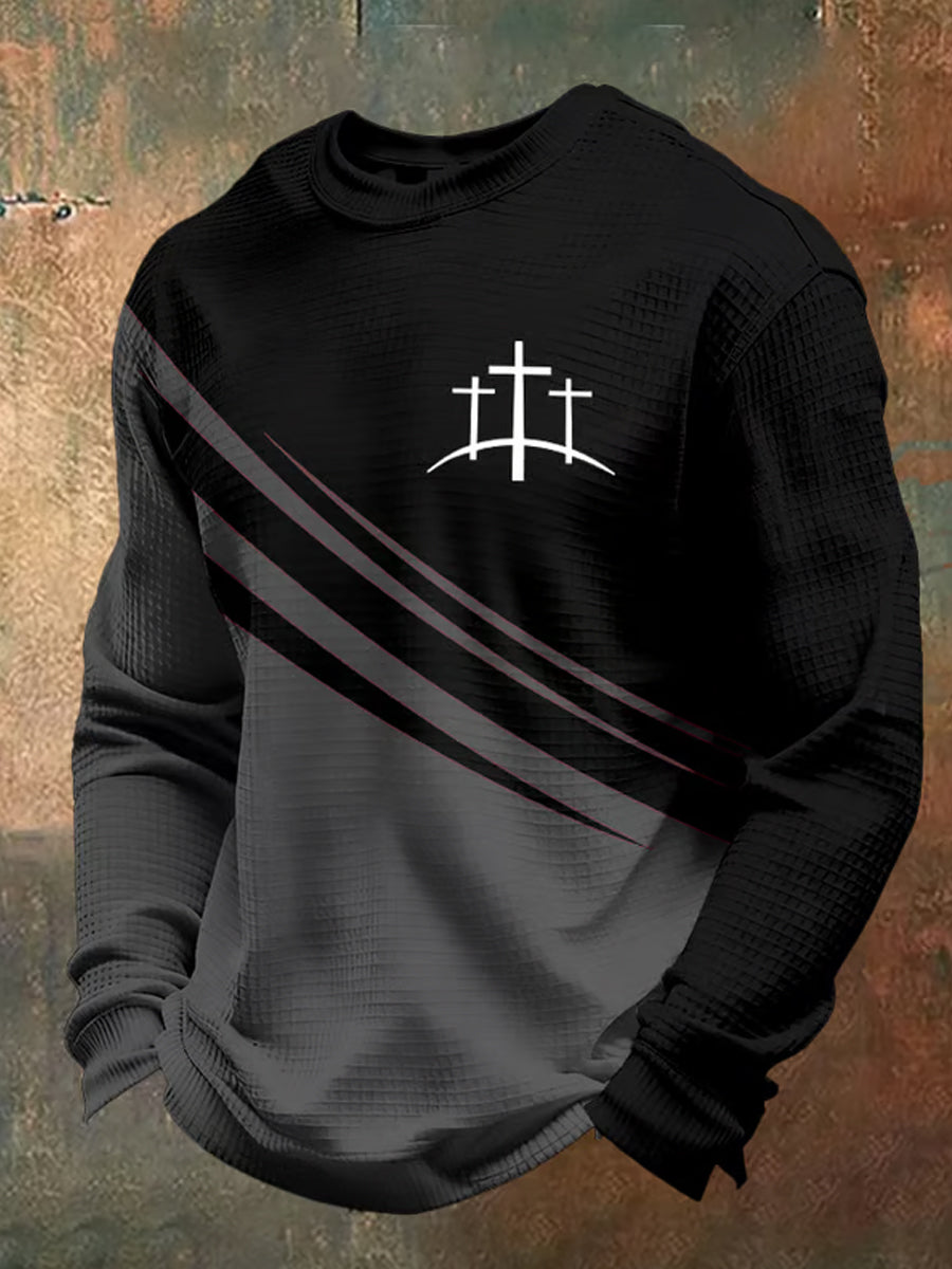 Men's Retro Faith Art Print Waffle Knit Comfortable Top