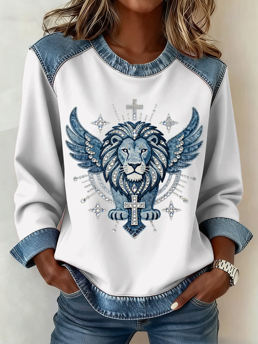 Women's Faith Pattern Patchwork Art Sweatshirt