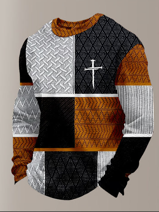 Men's Retro Faith Art Print Waffle Knit Comfortable Top