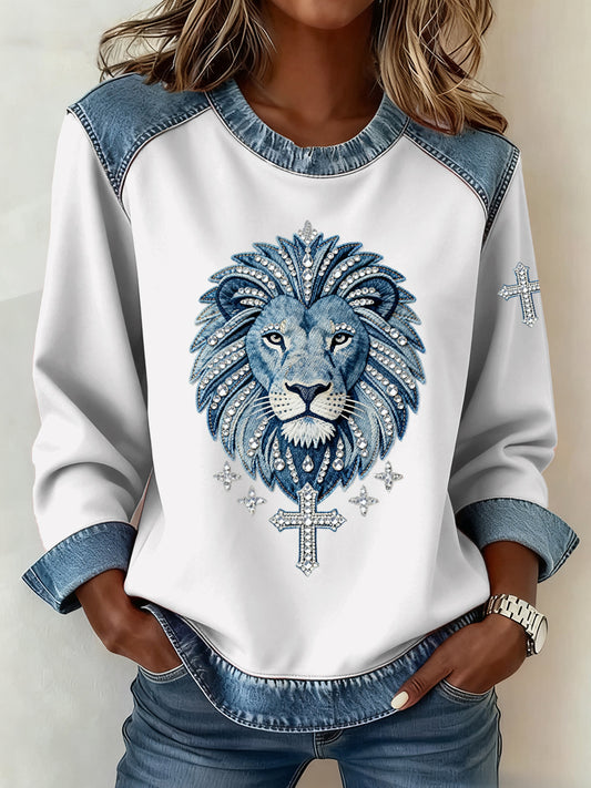 Women's Faith Pattern Patchwork Art Sweatshirt