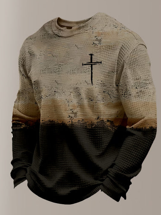 Men's Retro Faith Art Print Waffle Knit Comfortable Top