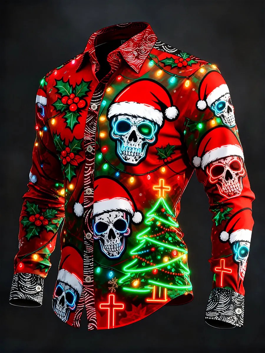 Men's Vintage Christmas Skull Long Sleeve Shirt