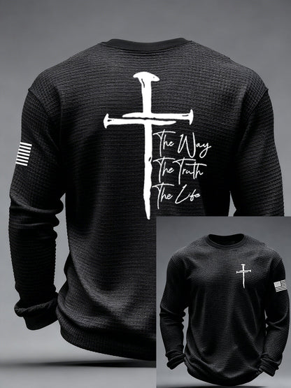 Men's Jesus The Way The Truth The Life John 14:6 Christian Cross Waffle Long Sleeve T-Shirt