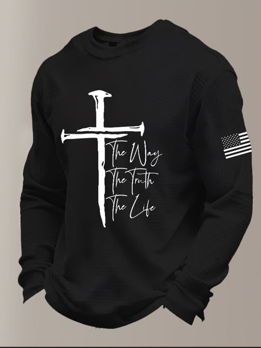 Men's Retro Faith Art Print Waffle Knit Comfortable Top