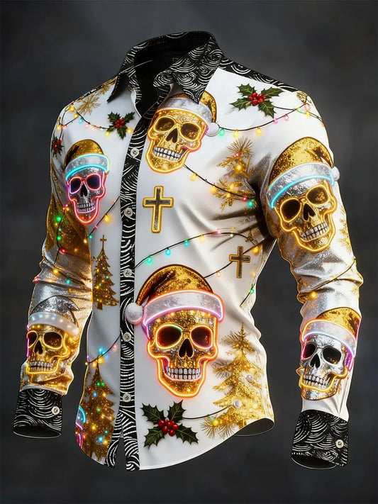 Men's Vintage Christmas Skull Long Sleeve Shirt