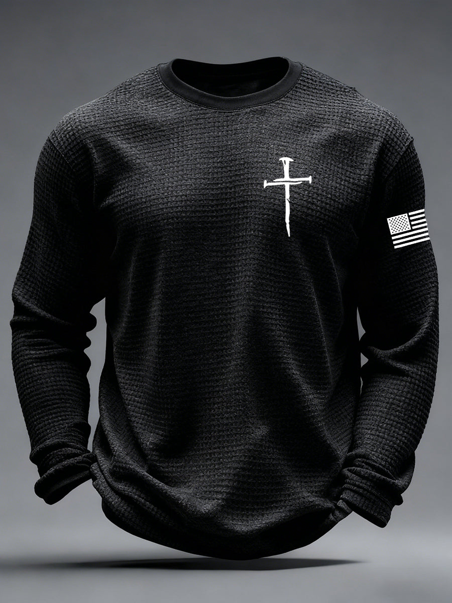 Men's Jesus The Way The Truth The Life John 14:6 Christian Cross Waffle Long Sleeve T-Shirt