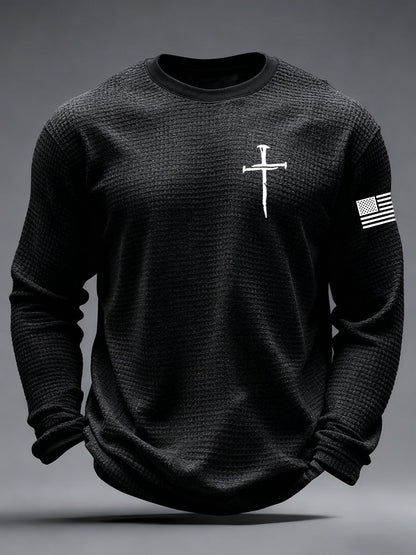 Men's Jesus The Way The Truth The Life John 14:6 Christian Cross Waffle Long Sleeve T-Shirt