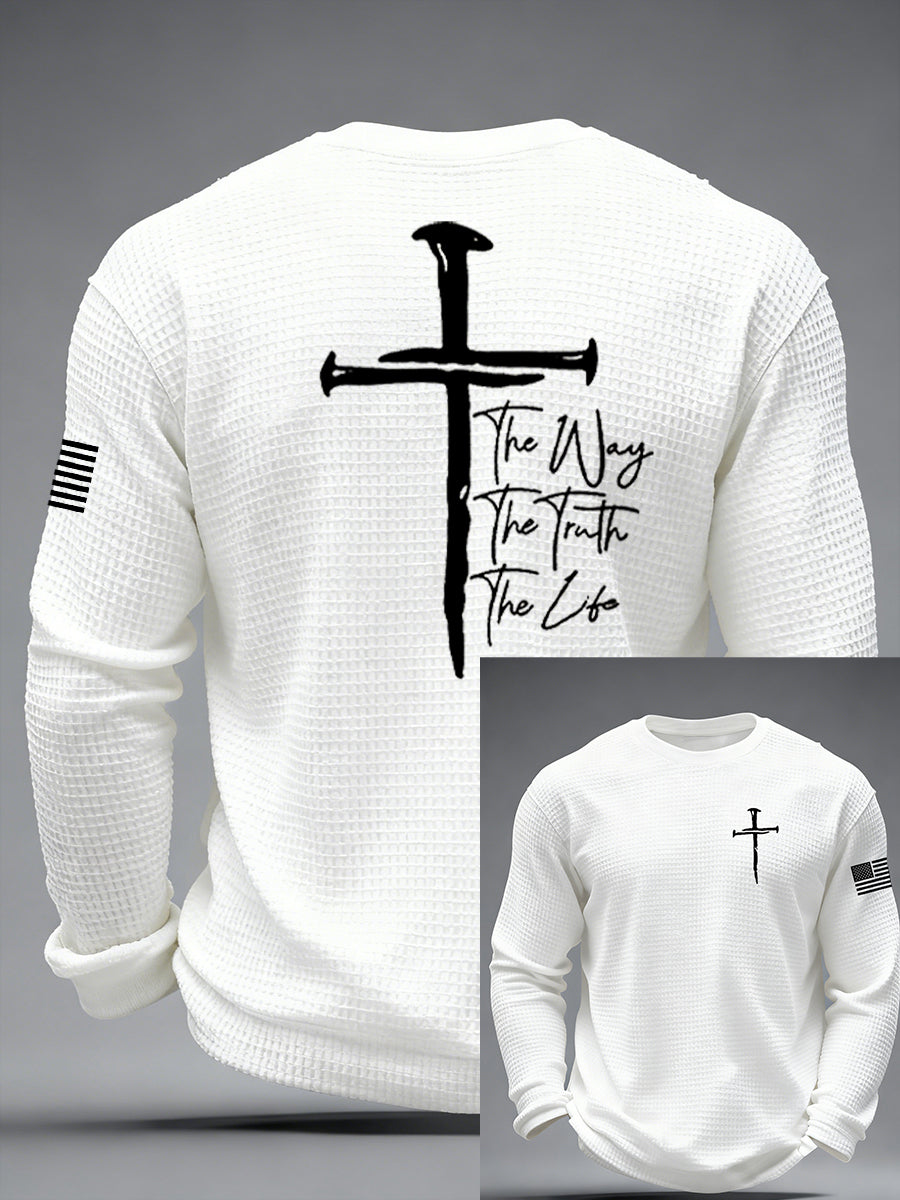 Men's Jesus The Way The Truth The Life John 14:6 Christian Cross Waffle Long Sleeve T-Shirt