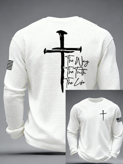 Men's Jesus The Way The Truth The Life John 14:6 Christian Cross Waffle Long Sleeve T-Shirt