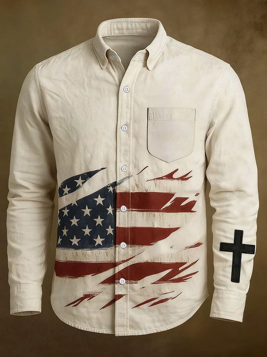 Men's Faith Cross America Flag Printed Shirt