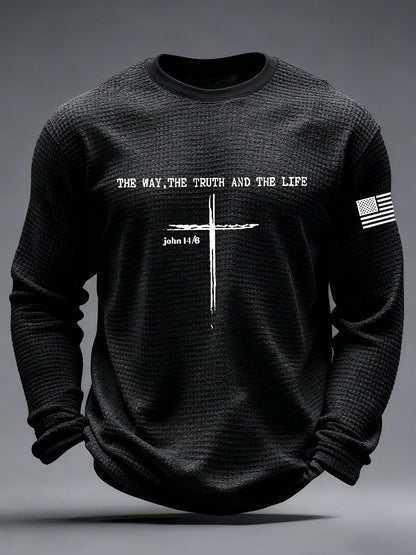 Men's Jesus The Way The Truth The Life John 14:6 Christian Cross Waffle Long Sleeve T-Shirt