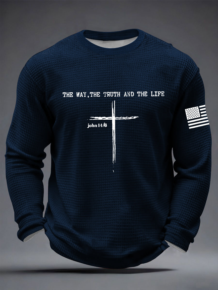 Men's Jesus The Way The Truth The Life John 14:6 Christian Cross Waffle Long Sleeve T-Shirt