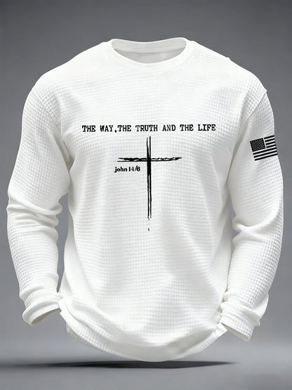 Men's Jesus The Way The Truth The Life John 14:6 Christian Cross Waffle Long Sleeve T-Shirt