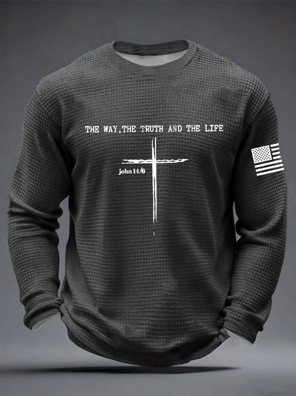 Men's Jesus The Way The Truth The Life John 14:6 Christian Cross Waffle Long Sleeve T-Shirt