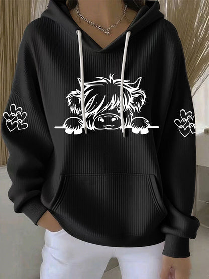 Women's Highland Cow Print Casual Hoodie