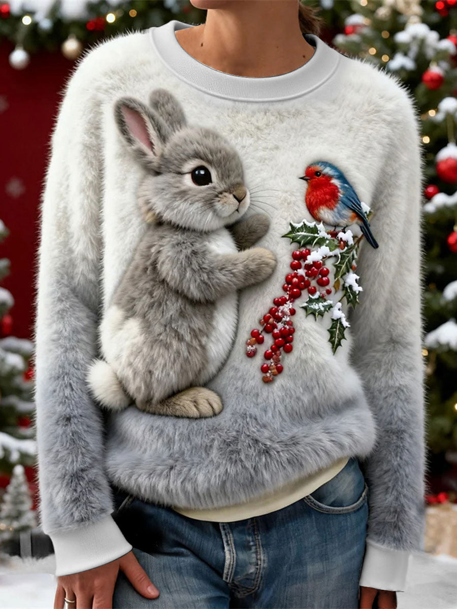 Women's Christmas Snowflake Rabbit Flannel Hoodie