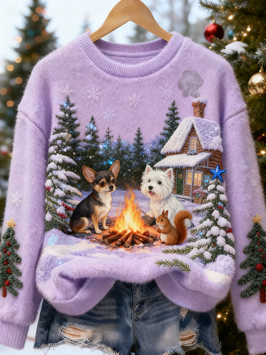 Women's Retro Animal Christmas Art Print Casual Flannel Top