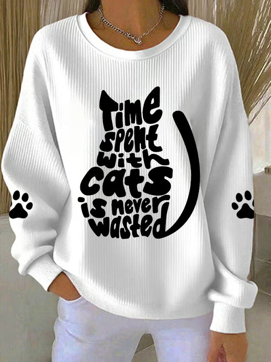 Women's 'time spent with cats is never wasted' sweatshirts
