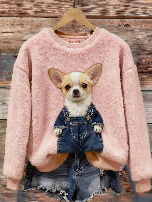 Women's Retro Animal Christmas Art Print Casual Flannel Top