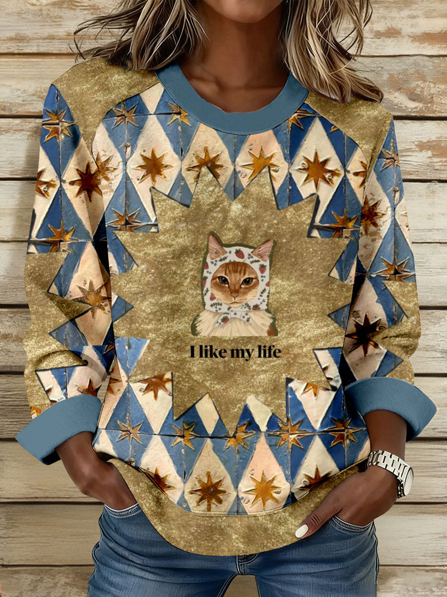 Women's I Like My Life Cat Print Sweatshirts