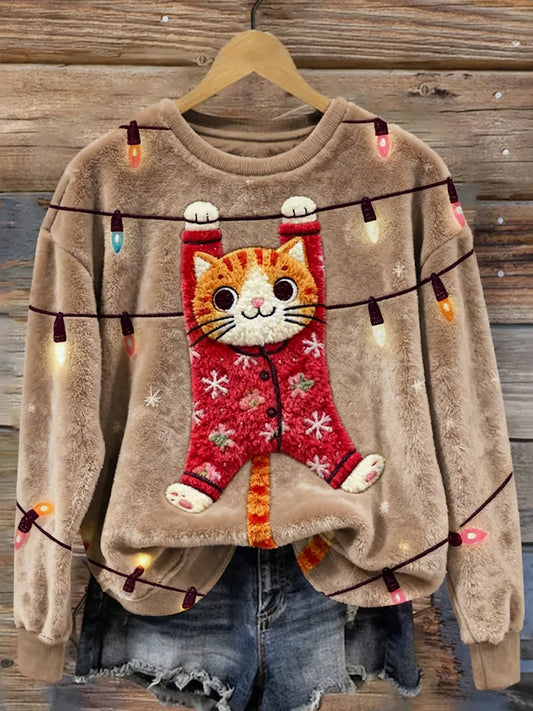 Women's Retro Animal Christmas Art Print Casual Flannel Top