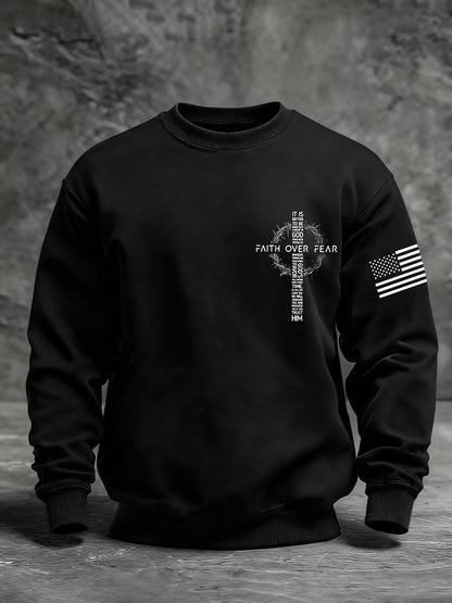 Men's Faith Over Fear Faith Print Casual Sweatshirt
