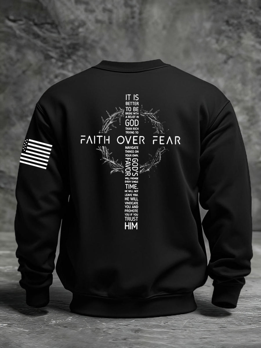 Men's Faith Over Fear Faith Print Casual Sweatshirt