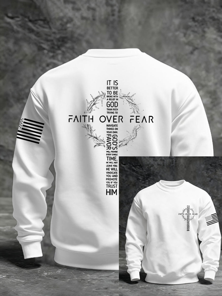 Men's Faith Over Fear Faith Print Casual Sweatshirt