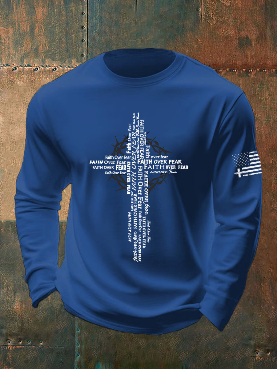 Men's Faith Over Fear Print Casual Long Sleeve T-Shirt