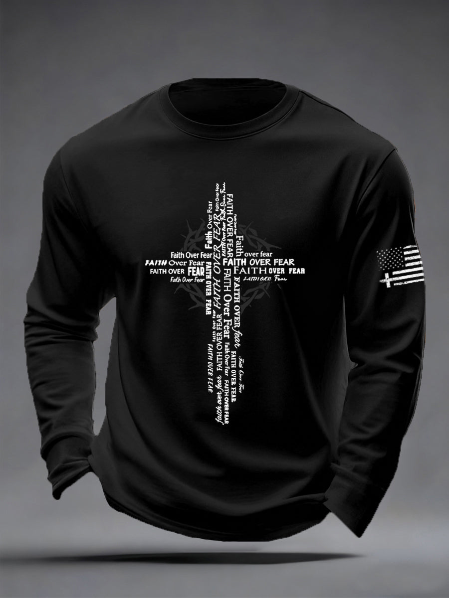 Men's Faith Over Fear Print Casual Long Sleeve T-Shirt