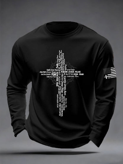 Men's Faith Over Fear Print Casual Long Sleeve T-Shirt