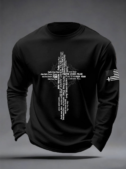 Men's Faith Over Fear Print Casual Long Sleeve T-Shirt