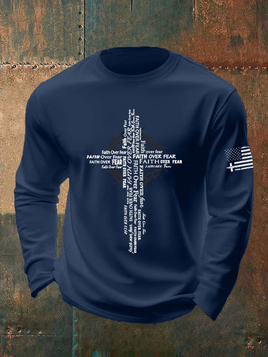 Men's Faith Over Fear Print Casual Long Sleeve T-Shirt