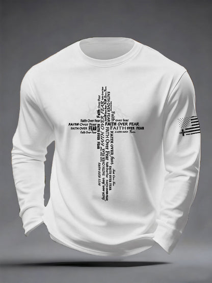 Men's Faith Over Fear Print Casual Long Sleeve T-Shirt
